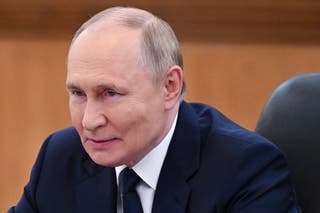 Russian president Vladimir Putin attends a meeting with Chinese president Xi Jinping at The Great Hall of the People in Beijing